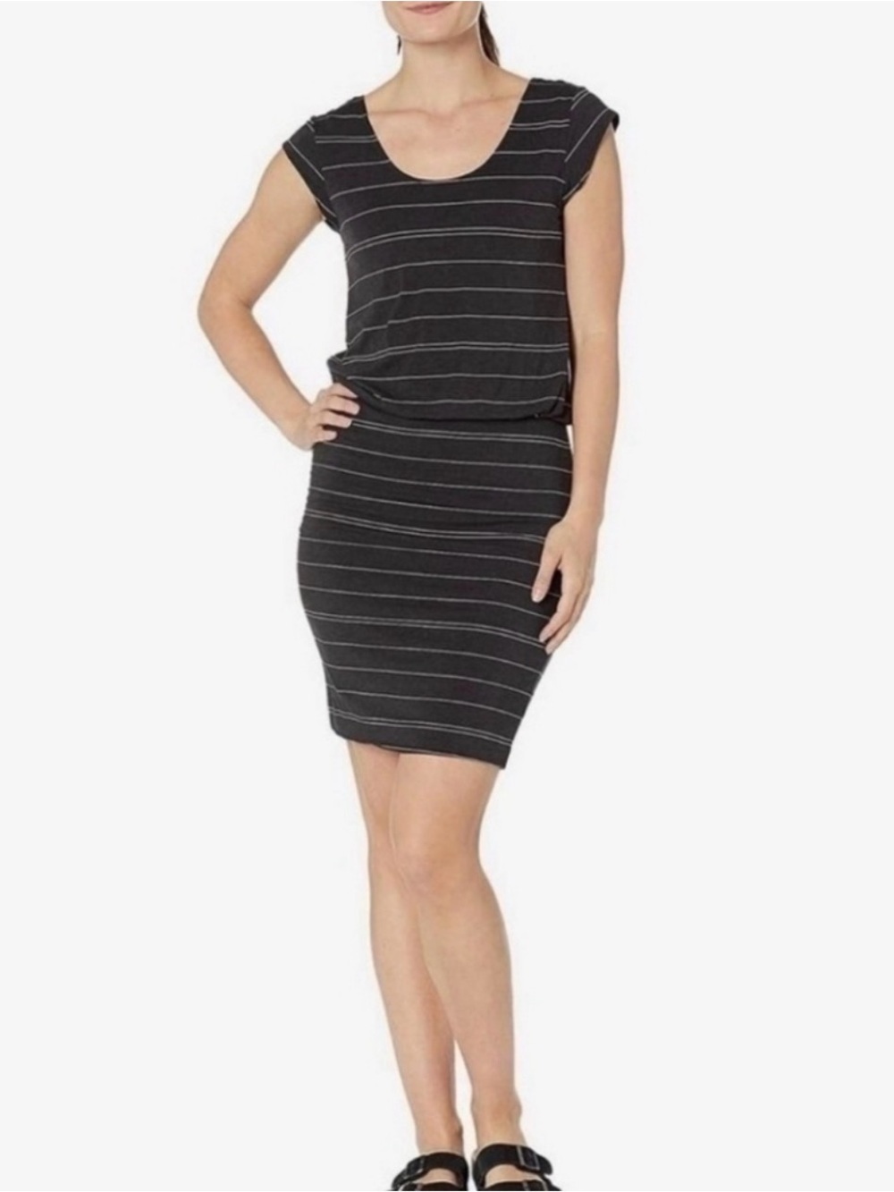 Prana Janey Foundation Dress Charcoal Stripe Women’s Size Medium Tencel